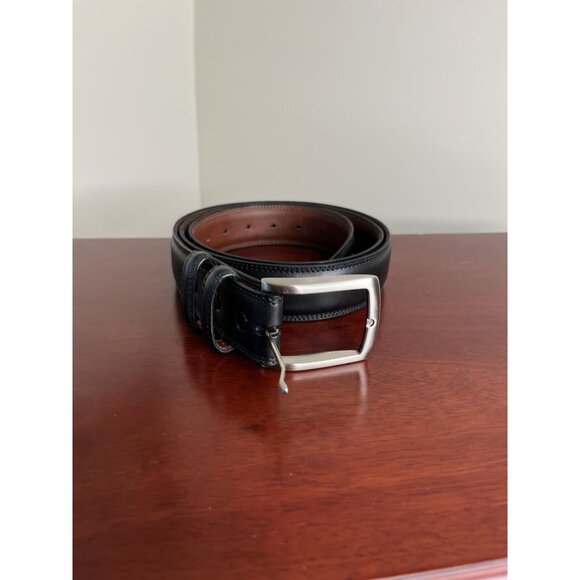 Aniline Kipskin Shoulders 55070 Men's 44 Black Solid Brass Buckle Leather Belt